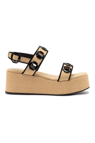 Milan Flatform In Beige Raffia and Black Trimming