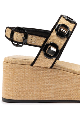 Milan Flatform In Beige Raffia and Black Trimming