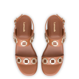 Milan Flatform Sandal In Caramel Leather