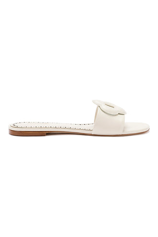Flora Flat Mule In Ivory Leather