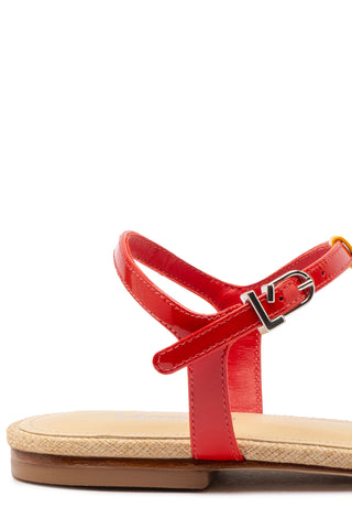 Hana Flat Sandal In Multicolor Patent Leather and Raffia