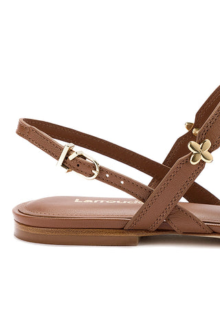 Harmony Flat Sandal In Caramel Leather