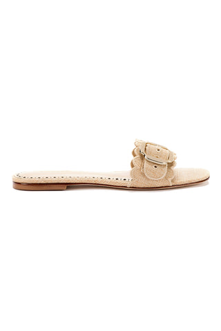 Ivy Broderie Flat Mule In Beige Raffia