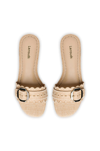 Ivy Broderie Flat Mule In Beige Raffia