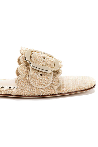 Ivy Broderie Flat Mule In Beige Raffia