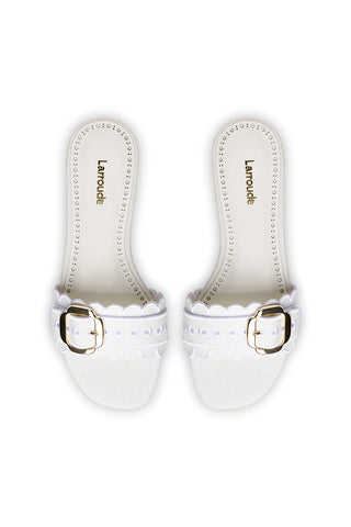 Ivy Broderie Flat Mule In White Raffia