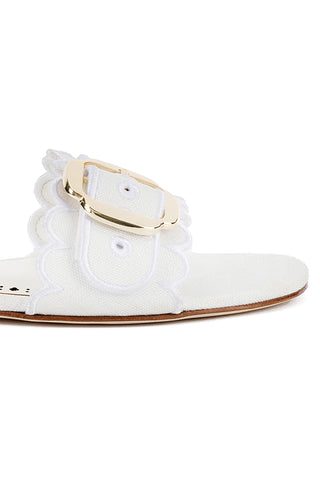 Ivy Broderie Flat Mule In White Raffia