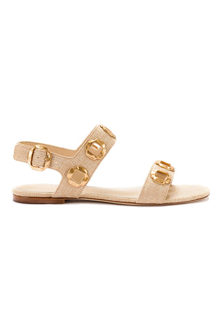 Milan Flat Sandal In Beige Raffia
