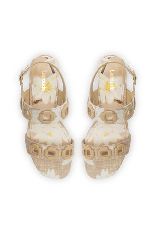 Milan Flat Sandal In Beige Printed Raffia