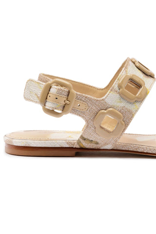 Milan Flat Sandal In Beige Printed Raffia