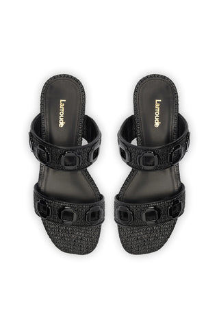 Milan Flat Mule In Black Wave Raffia