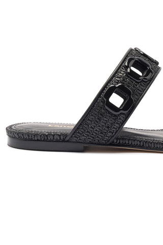 Milan Flat Mule In Black Wave Raffia