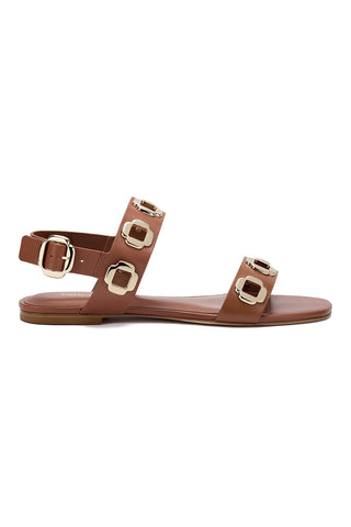 Milan Flat Sandal In Caramel Leather