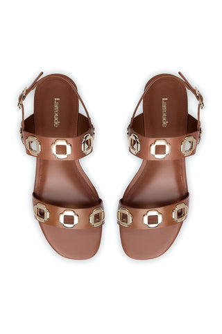 Milan Flat Sandal In Caramel Leather