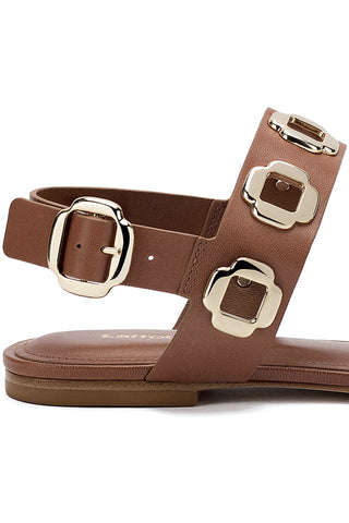 Milan Flat Sandal In Caramel Leather