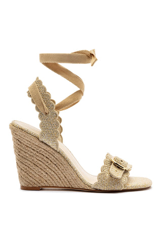 Poppy Wedge In Gold Metallic Raffia