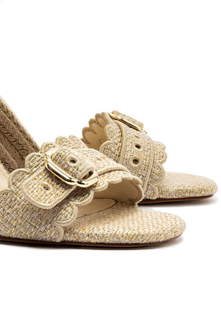 Poppy Wedge In Gold Metallic Raffia