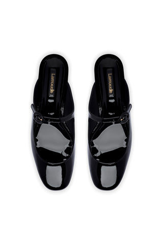 Blair Flat Mule In Black Patent Leather