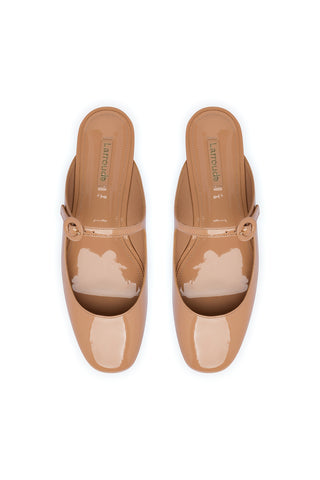Blair Flat Mule In Tan Patent Leather