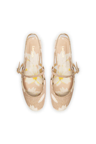 Georgina Ballet Flat In Beige Printed Raffia