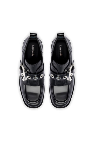 Stewart Flat Oxford In Black Leather