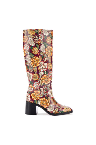 Ricky Boot In Wine Ikebana Print Saffiano Patent Leather
