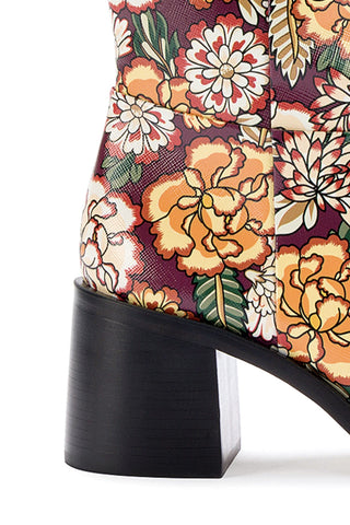 Ricky Boot In Wine Ikebana Print Saffiano Patent Leather