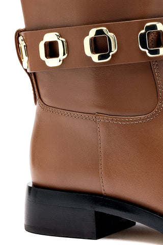 Milan Flat Boot In Caramel Leather