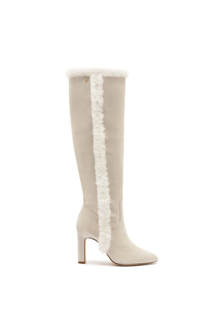 Cindy Hi Faux Fur Boot In Grey Mushroom Suede and Natural Shearling