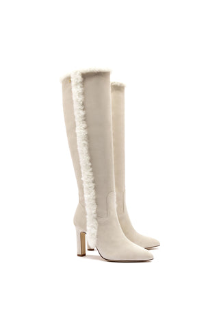 Cindy Hi Faux Fur Boot In Grey Mushroom Suede and Natural Shearling