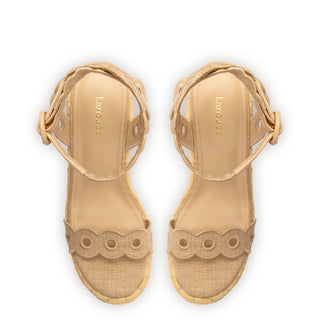 Florence Broderie Wedge In Beige Raffia