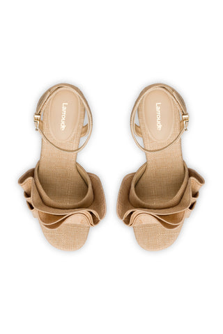 Selena Ruffle Sandal In Beige Raffia