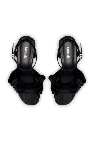 Selena Ruffle Sandal In Black Fabric and Crystals