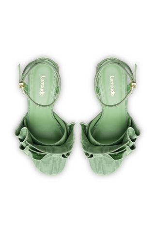 Selena Ruffle Sandal In Pistacchio Fabric