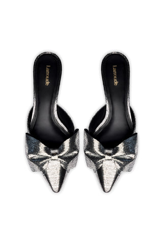 Elle Flat Mule In Silver Cracked Metallic Leather