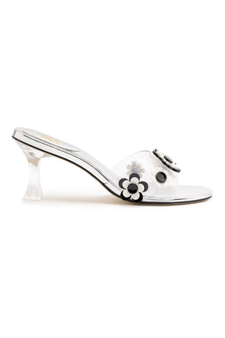 Larroudé x Gabriela Noelle: Garden Mule In Silver Specchio and Black and White Acrylic