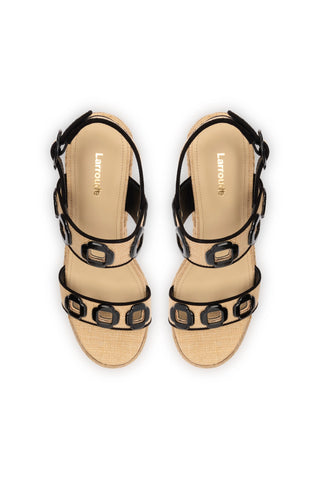 Milan Flatform In Beige Raffia and Black Trimming