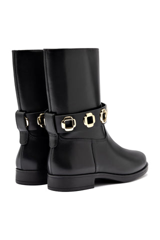 Milan Flat Bootie In Black Water Resistant Leather