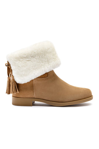 Verbier Bootie In Peanut Suede and Natural Shearling