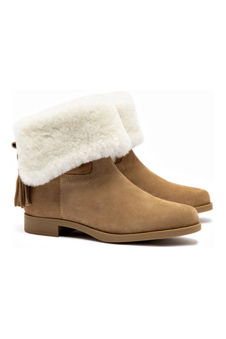 Verbier Bootie In Peanut Suede and Natural Shearling
