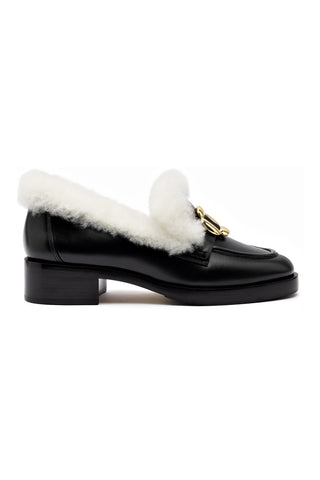 Bobbie Loafer In Black Leather and Natural Shearling