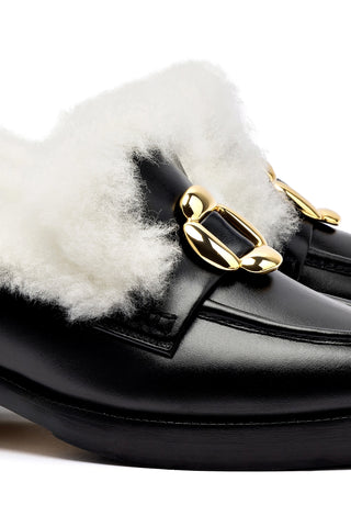 Bobbie Loafer In Black Leather and Natural Shearling