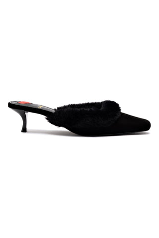 Amal Faux Fur Mule In Black Suede
