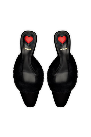 Amal Faux Fur Mule In Black Suede