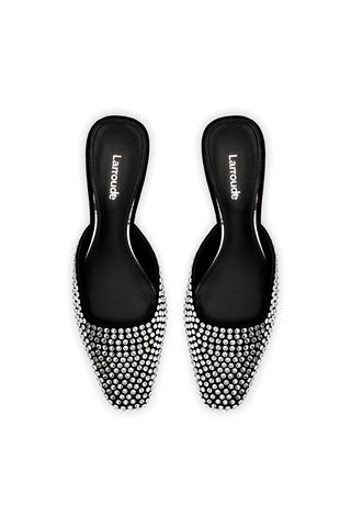 Amal Crystal Mule In Black Suede