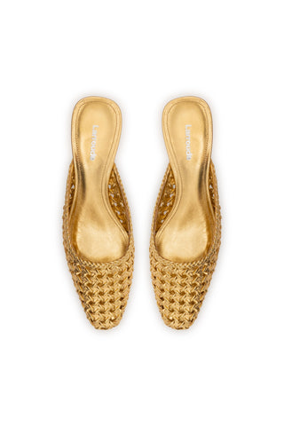 Amal Macrame Mule In Gold Metallic Leather