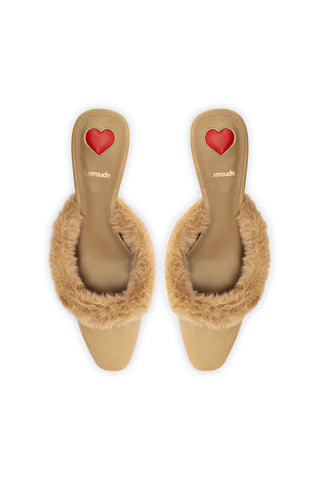Amal Faux Fur Mule In Peanut Suede