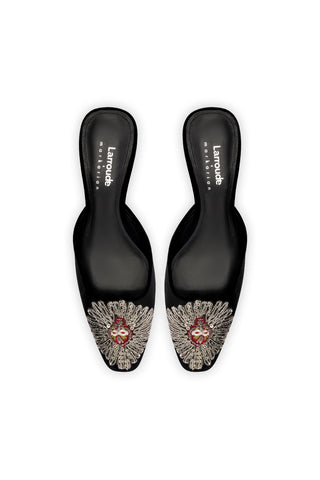 Larroudé x Markarian Mule In Black Velvet and Heart Embroidery