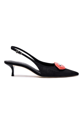 Larroudé x Libertine Lips Pump Lo In Black Fabric