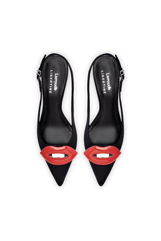 Larroudé x Libertine Lips Pump Lo In Black Fabric